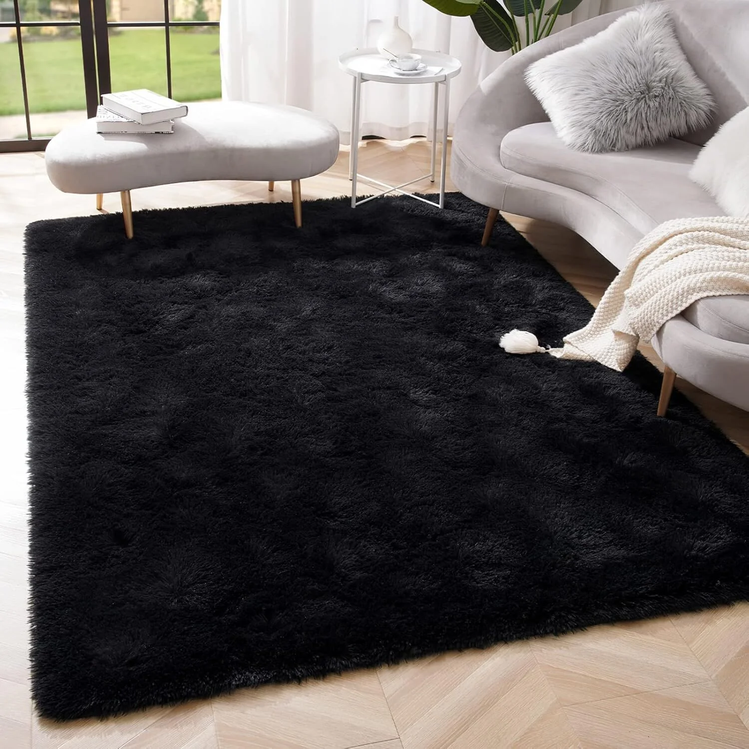 XL Extra Large Soft Shag Rug Carpet Mat (Black, 300 x 200) - Image 6