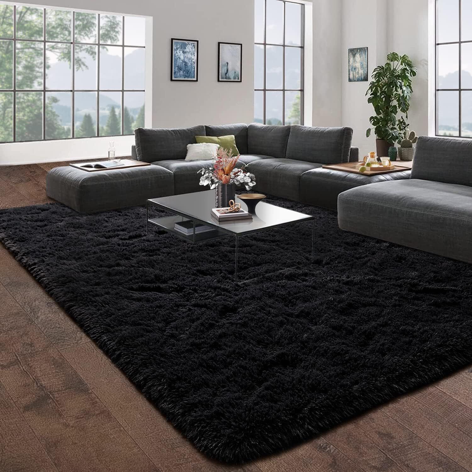 XL Extra Large Soft Shag Rug Carpet Mat (Black, 300 x 200) - Image 7