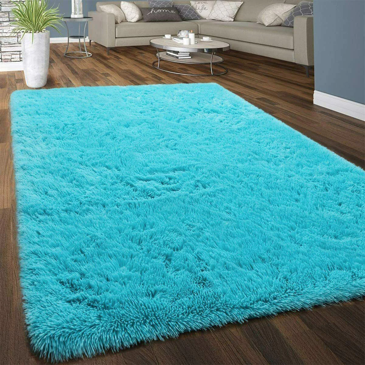 XL Extra Large Soft Shag Rug Carpet Mat (Blue, 300 x 200) - Image 5