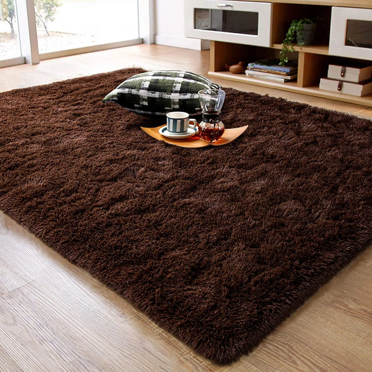 XL Extra Large Soft Shag Rug Carpet Mat (Chocolate, 300 x 200) - Image 4