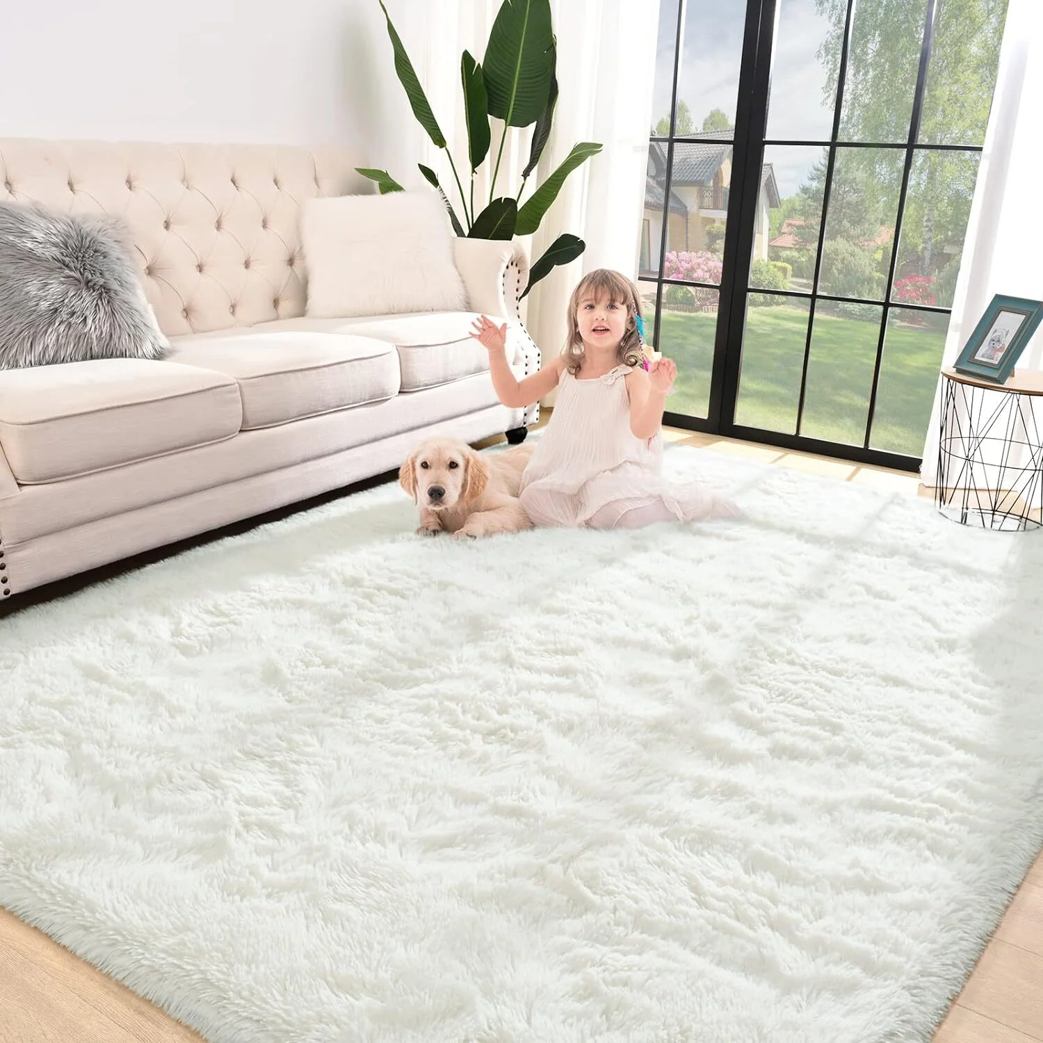 XL Extra Large Soft Shag Rug Carpet Mat (Cream White, 300 x 200) - Image 22