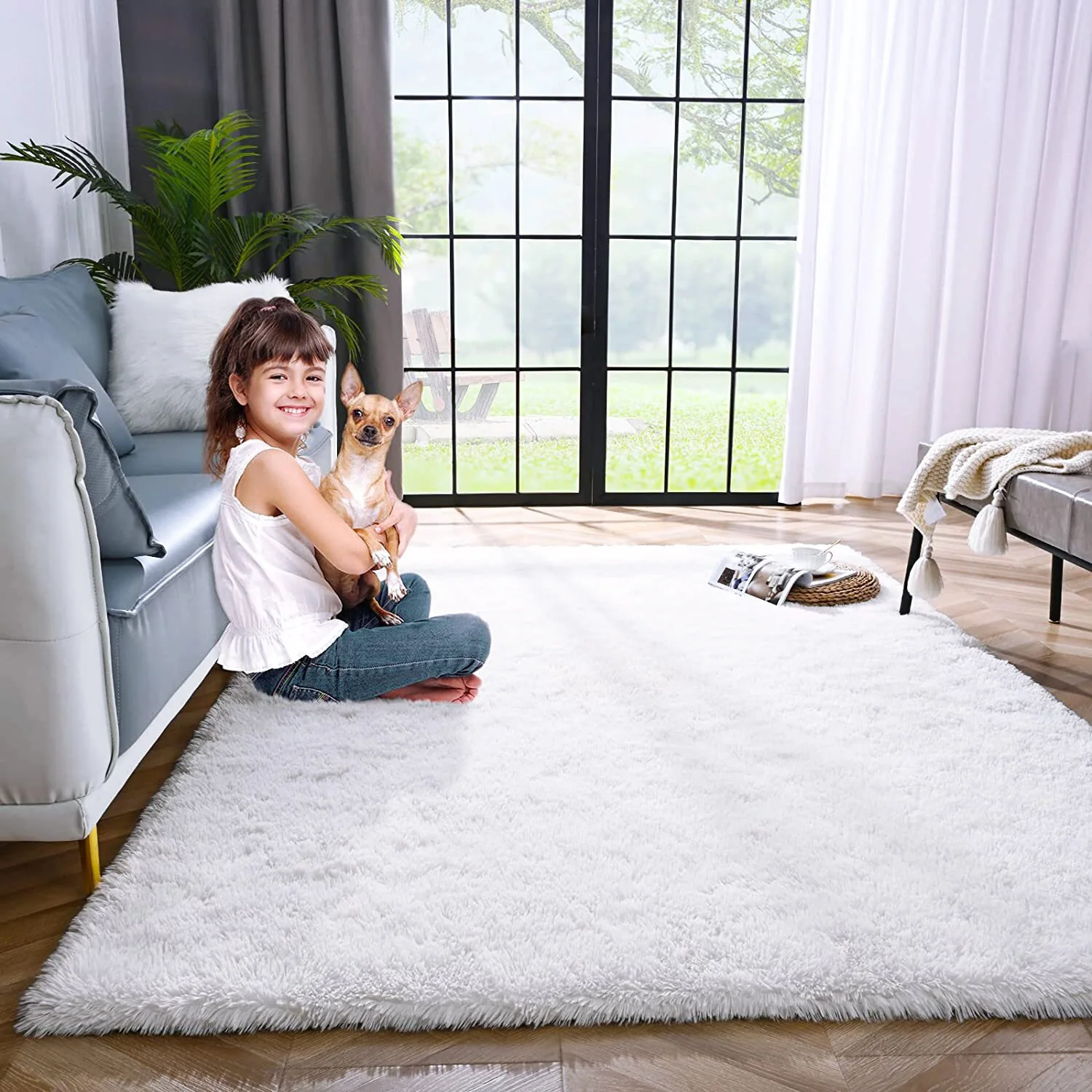 XL Extra Large Soft Shag Rug Carpet Mat (White, 300 x 200) - Image 21