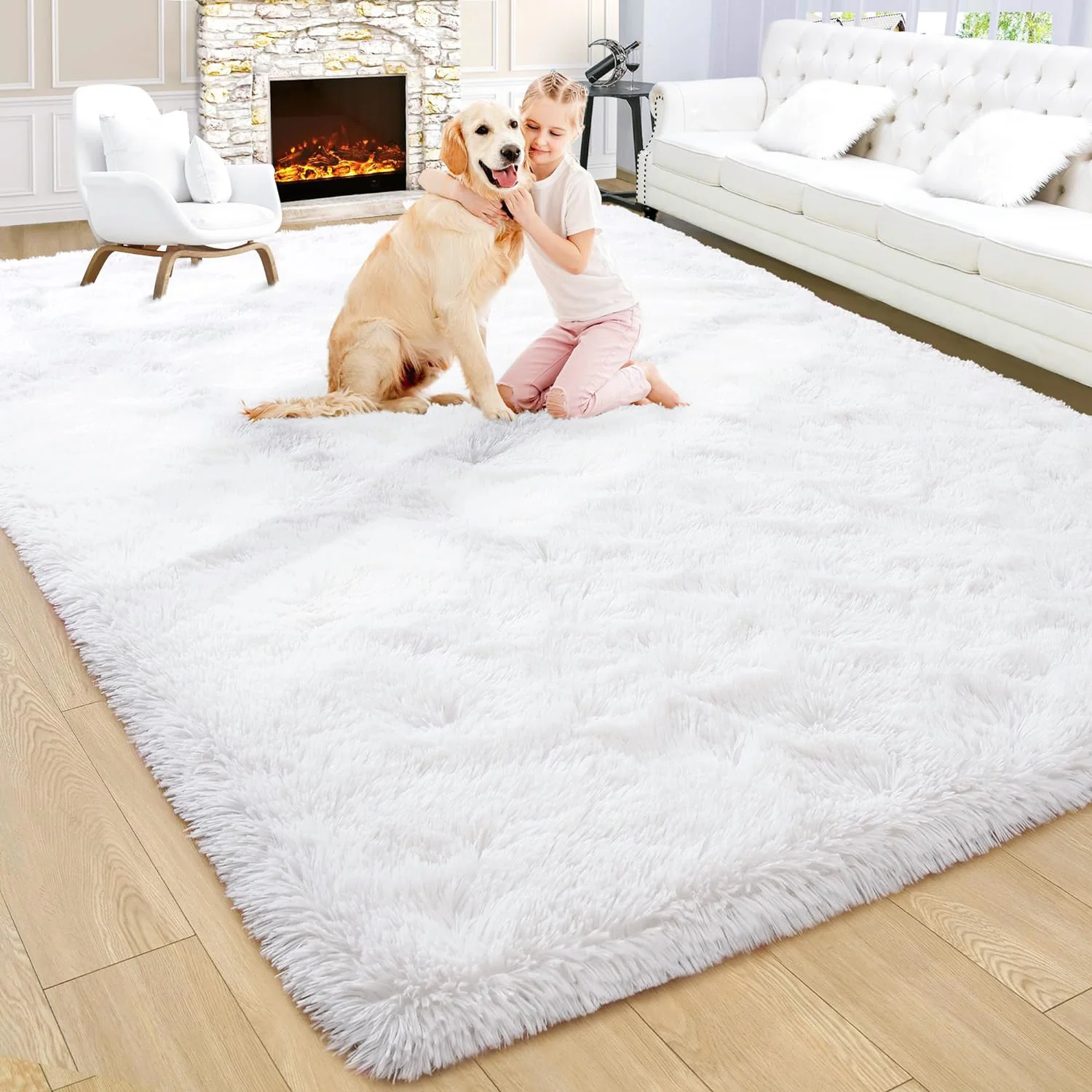 XL Extra Large Soft Shag Rug Carpet Mat (White, 300 x 200) - Image 6