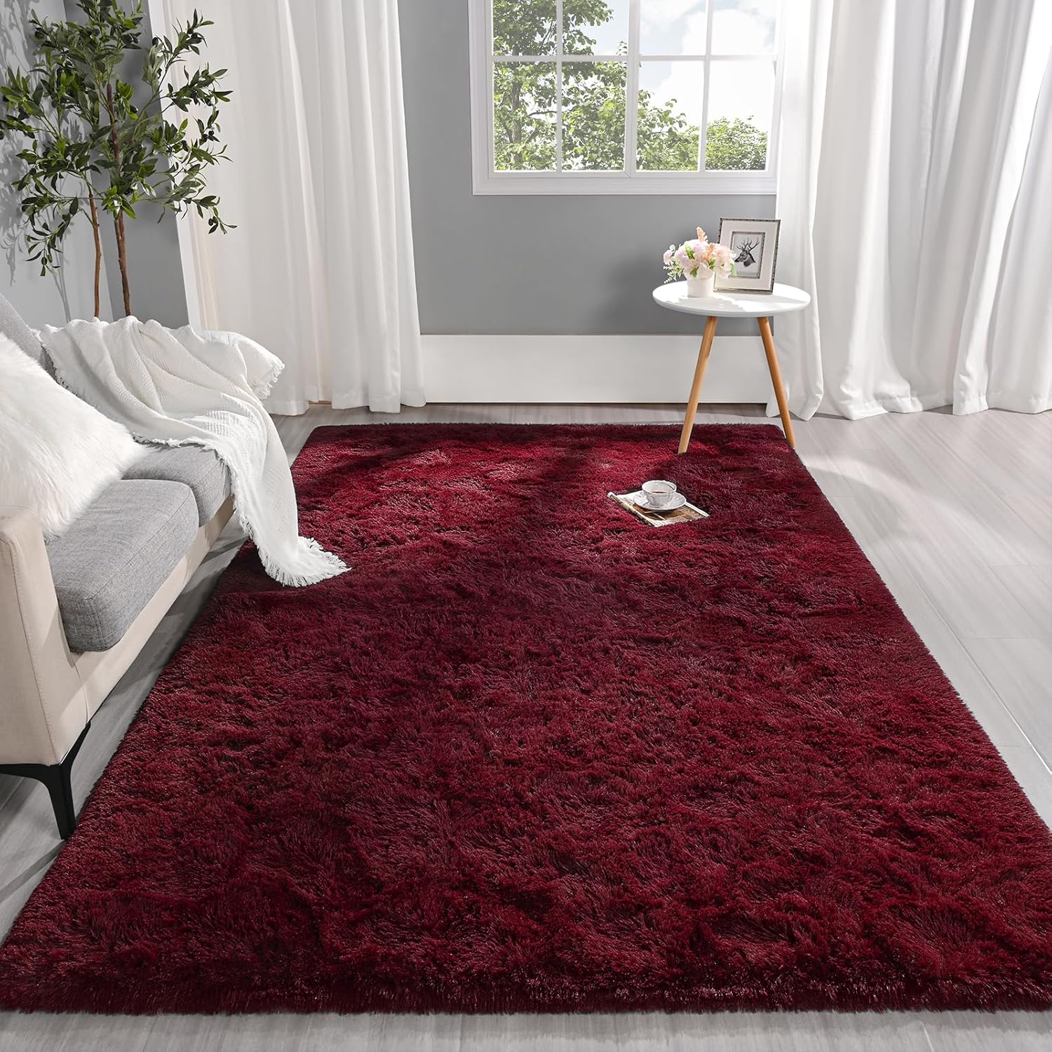 XL Extra Large Soft Shag Rug Carpet Mat (Wine, 300 x 200) - Image 12