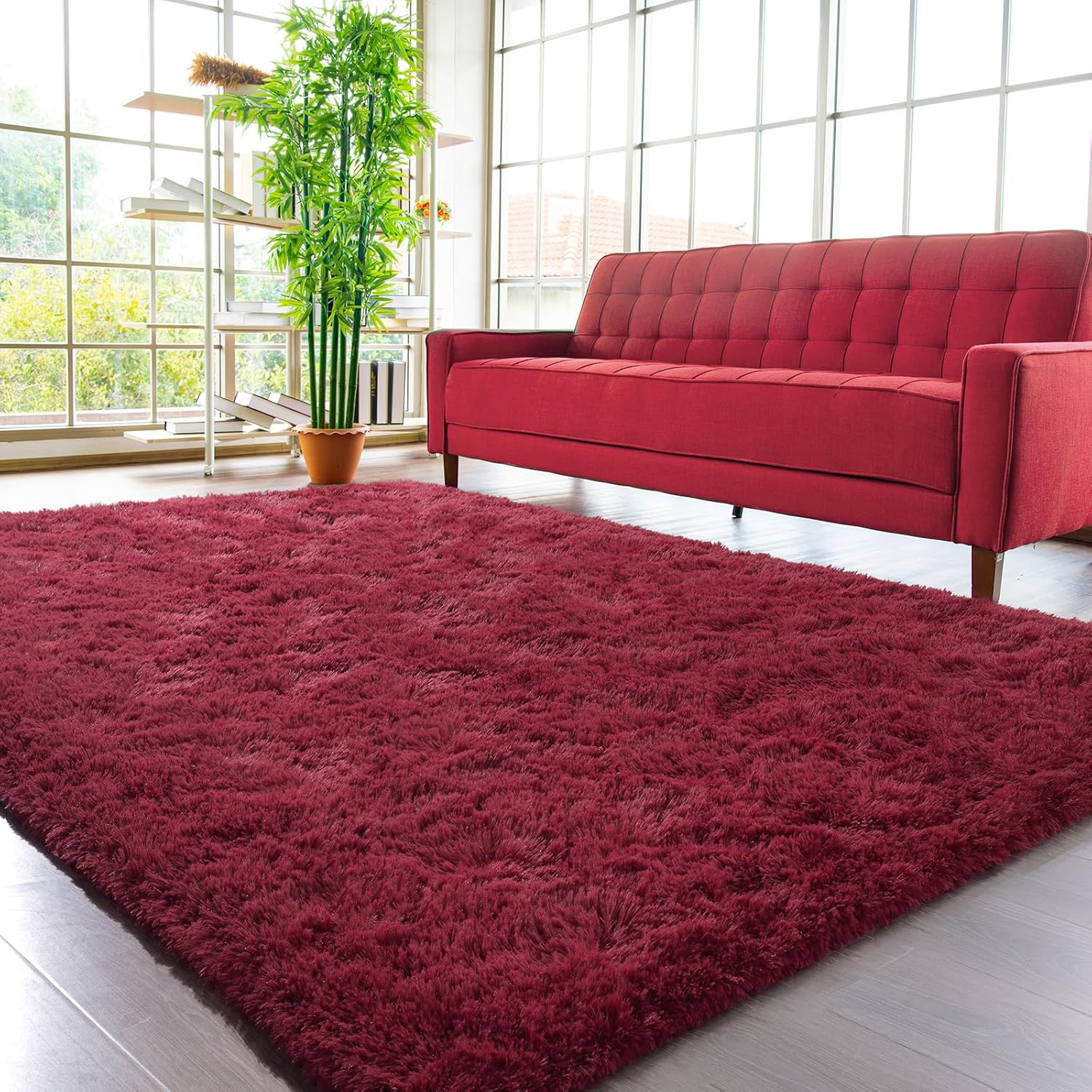 XL Extra Large Soft Shag Rug Carpet Mat (Wine, 300 x 200) - Image 6