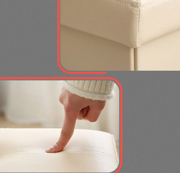 XL Rectangle PU Leather Ottoman Foldable Storage Stool (Beige) - Image 4