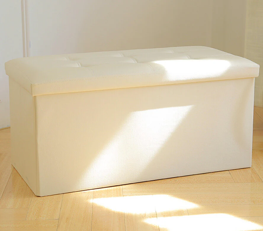 XL Rectangle PU Leather Ottoman Foldable Storage Stool (Beige) - Image 5