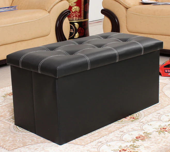 XL Rectangle PU Leather Ottoman Foldable Storage Stool (Black) - Image 7