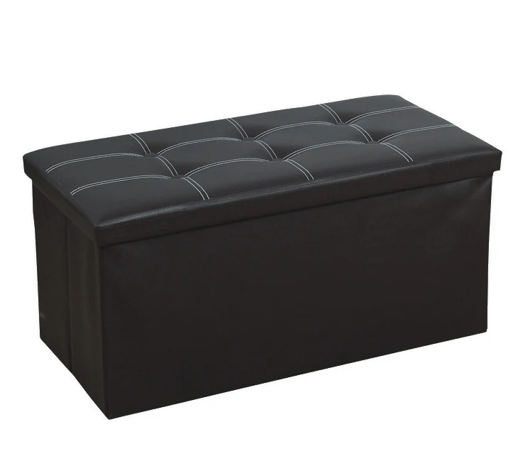 XL Rectangle PU Leather Ottoman Foldable Storage Stool (Black) - Image 9