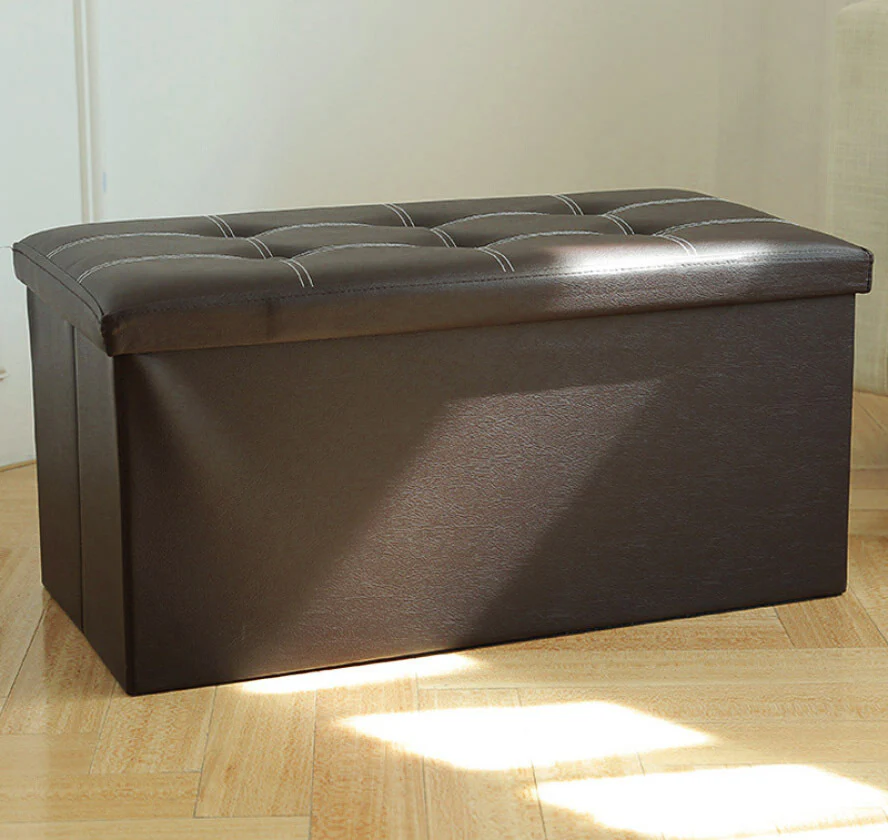XL Rectangle PU Leather Ottoman Foldable Storage Stool (Dark Brown) - Image 5