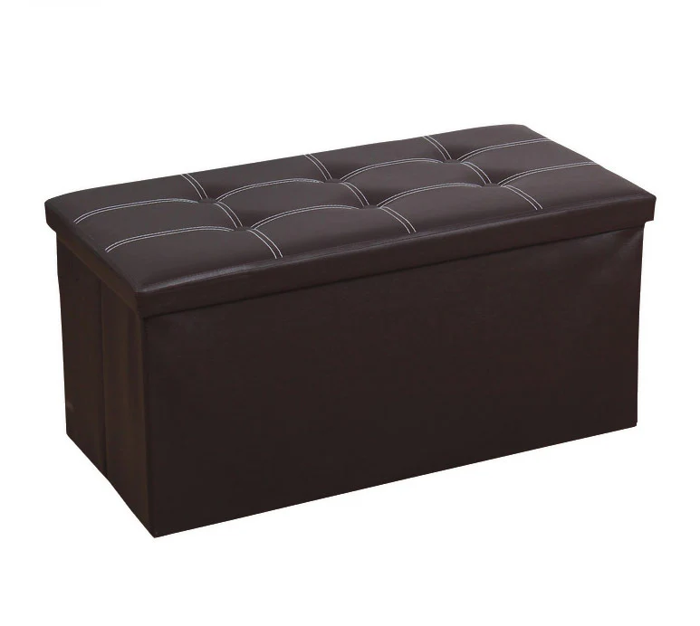 XL Rectangle PU Leather Ottoman Foldable Storage Stool (Dark Brown) - Image 7