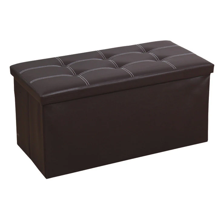 XL Rectangle PU Leather Ottoman Foldable Storage Stool (Dark Brown) - Image 8