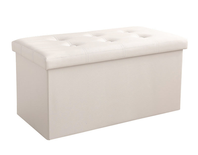 XL Rectangle PU Leather Ottoman Foldable Storage Stool (White) - Image 4