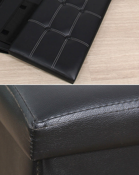 XL Rectangle PU Leather Ottoman Foldable Storage Stool (White) - Image 7