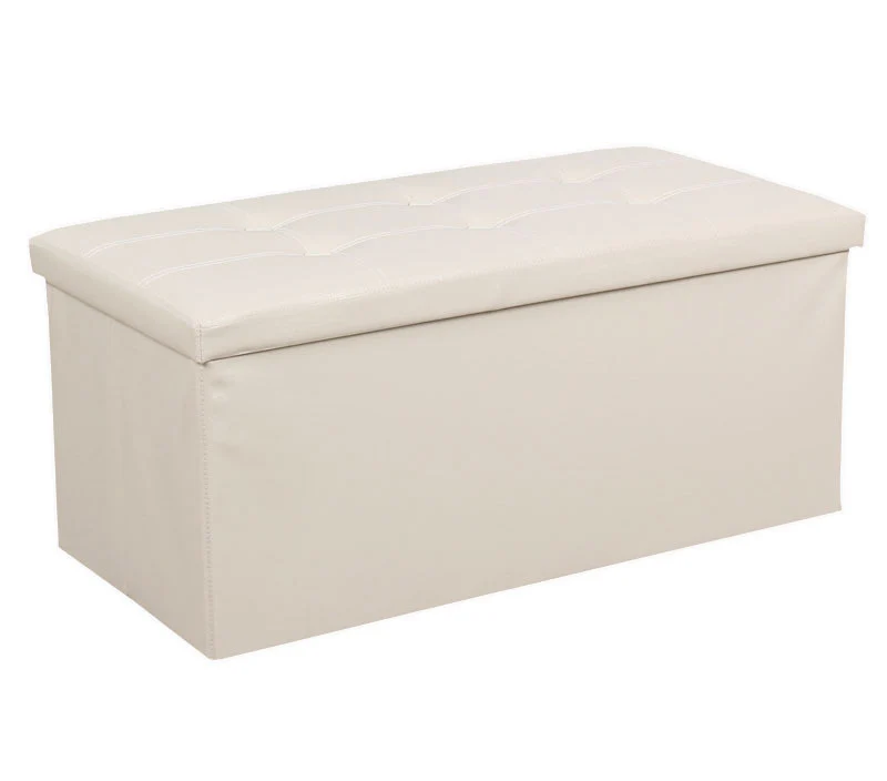 XL Rectangle PU Leather Ottoman Foldable Storage Stool (White) - Image 9