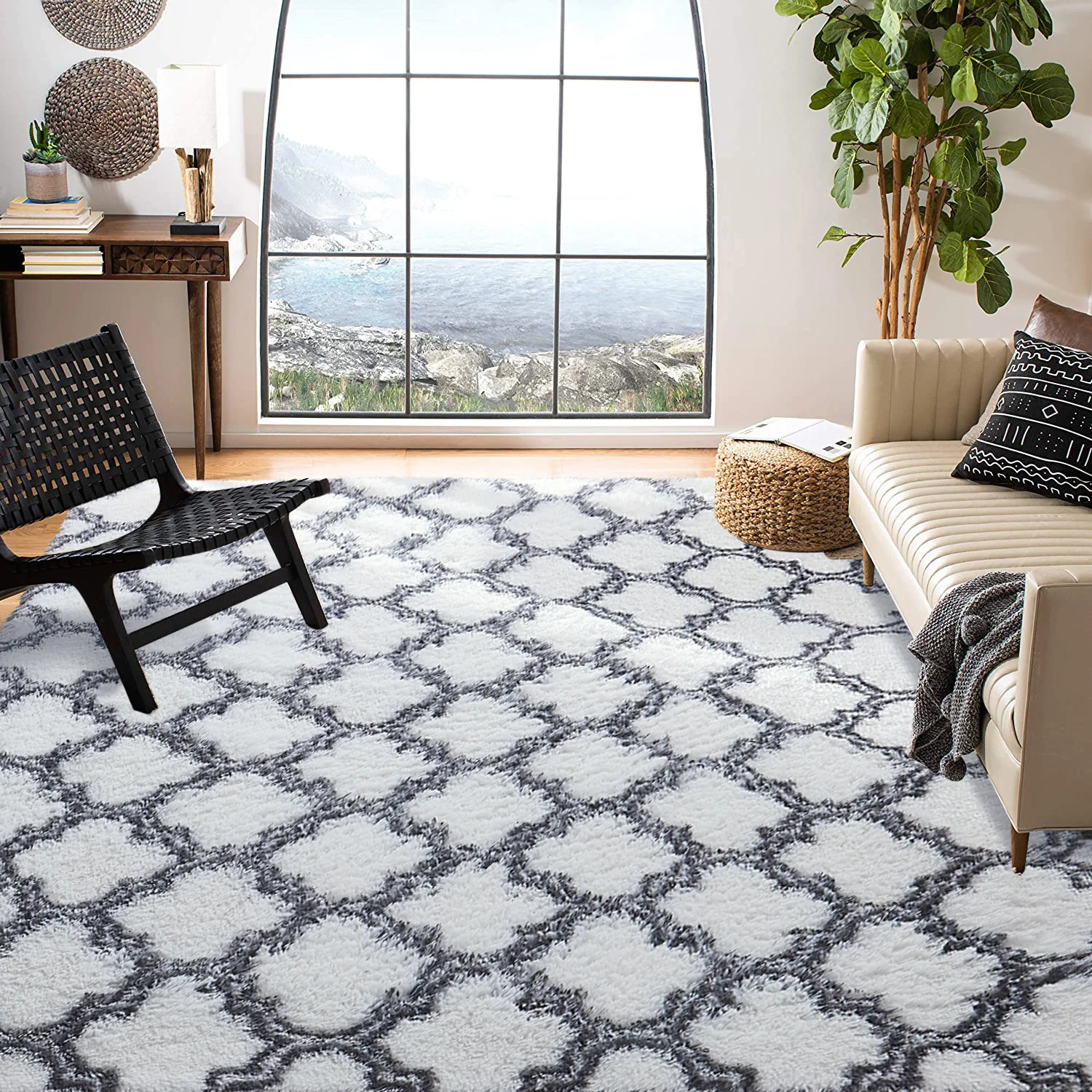 XL Soft Comfortable Shag Rug (300 x 200, White Lattice) - Image 3