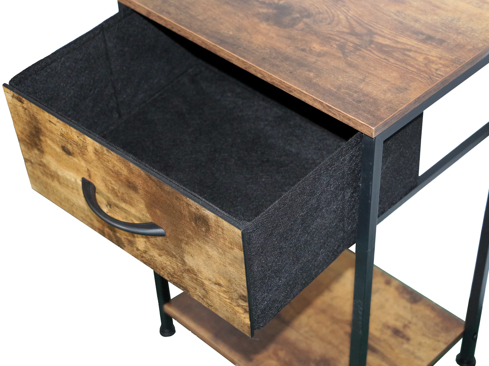 Zen Premium Rustic Wood and Steel Bedside Sofa Side Table with Drawer - Image 3