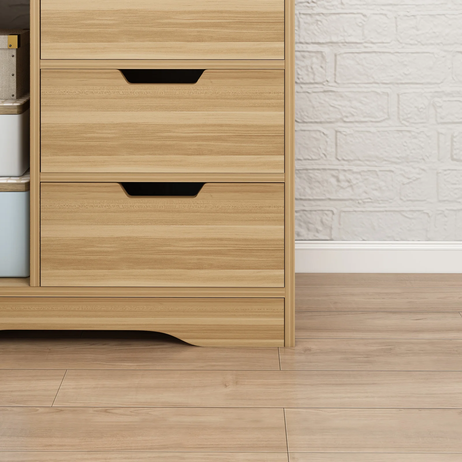 Zest 3 Drawer Cabinet and Shelf Utility Side Table (Oak) - Image 7