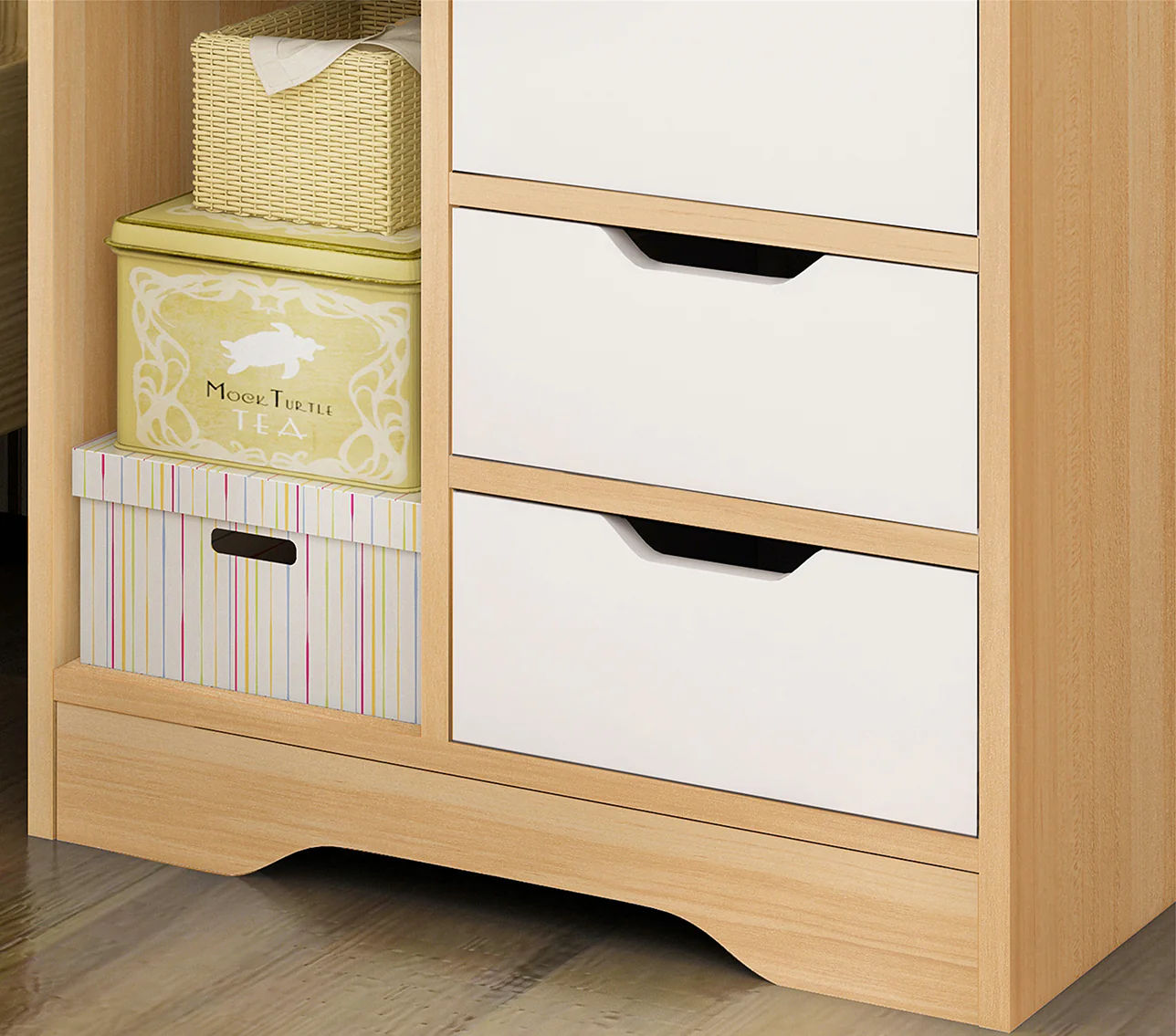 Zest 3 Drawer Cabinet and Shelf Utility Side Table (Oak & White) - Image 3