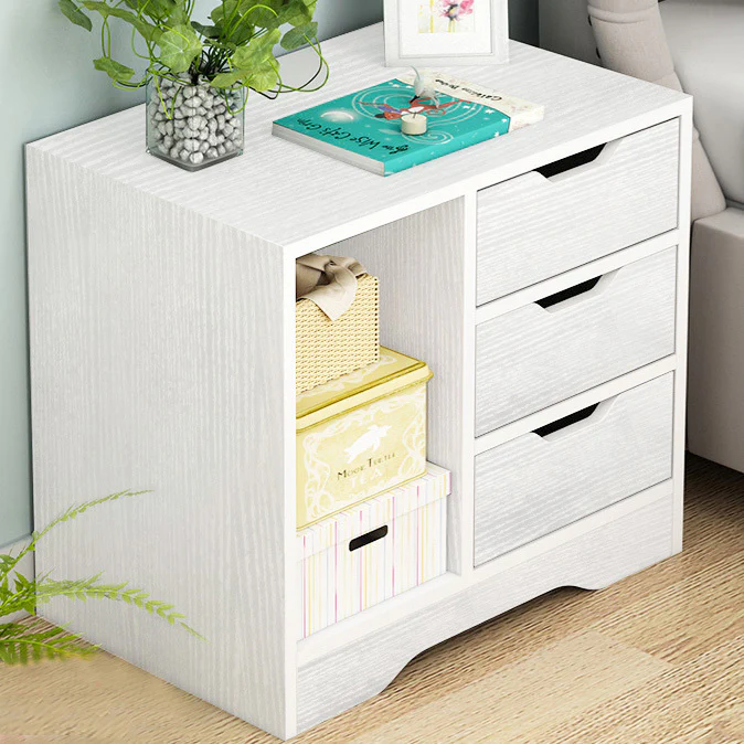 Zest 3 Drawer Cabinet and Shelf Utility Side Table (White) - Image 3
