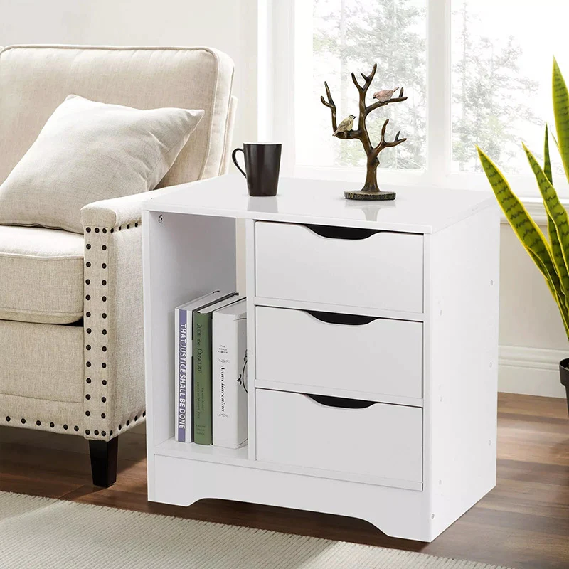Zest 3 Drawer Cabinet and Shelf Utility Side Table (White) - Image 4