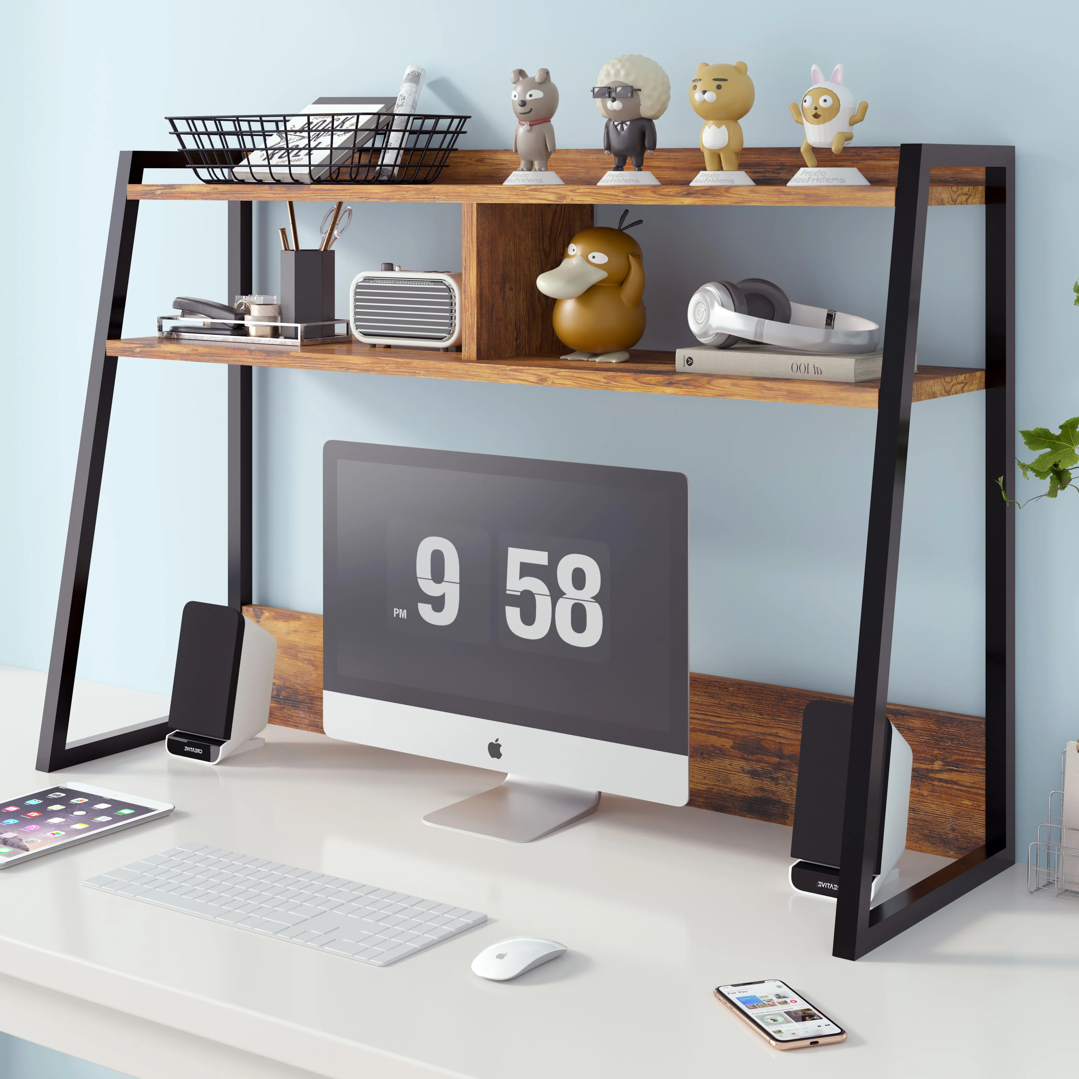 Zion Large Versatile Desk Hutch Storage Shelf Unit Organizer (Rustic Wood) - Image 3